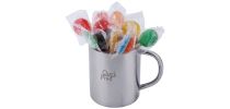 Assorted Colour Lollipops in Double Wall Stainless Steel Barrel Mug